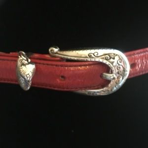 Brighton Belt Red with Silver Buckle & Charm 28 in